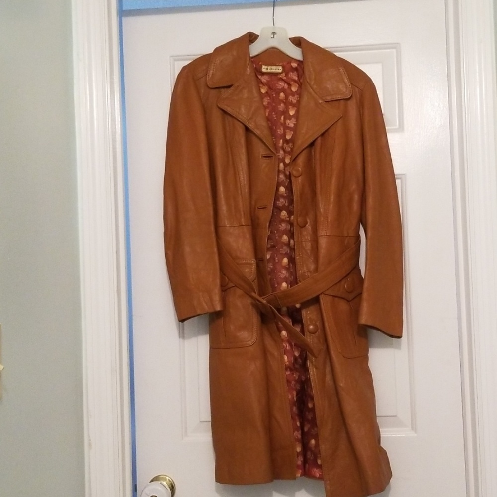 Light brown leather trench coat
